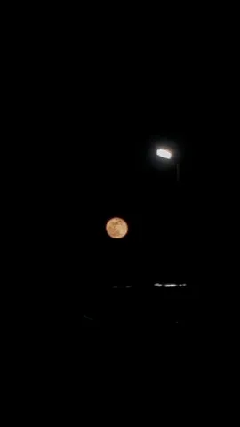 夜空に浮かぶ月と街灯