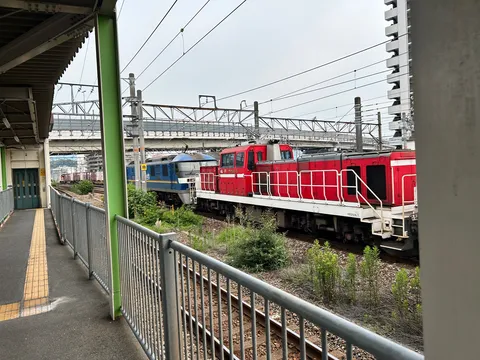 線路を彩る二色の車両