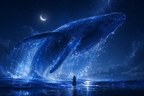 月夜の海を泳ぐ光