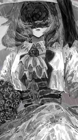 雨の中の花束と影