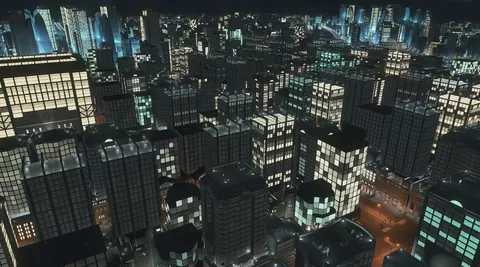 夜の未来都市の煌めき