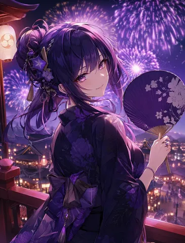 夜空に咲く花火と微笑み