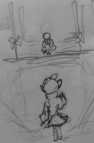 鏡の世界に立つ二人