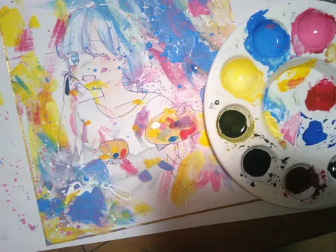 絵の具まみれのクリエイティブな瞬間