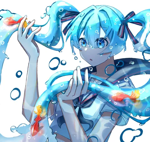 水の髪に遊ぶ金魚たち