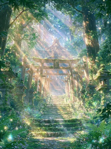 陽光きらめく石段の参道