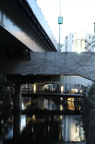 水辺に映る静かな橋影