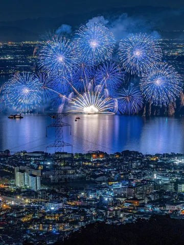 湖面に咲く夜の花火