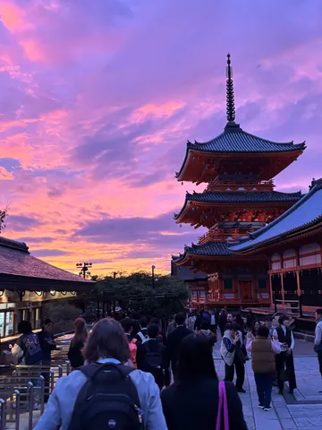 宵に染まる塔と参道の賑わい