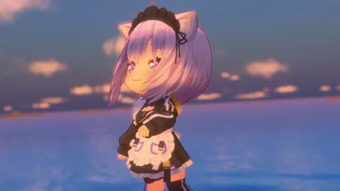 猫耳メイドと夕暮れの海