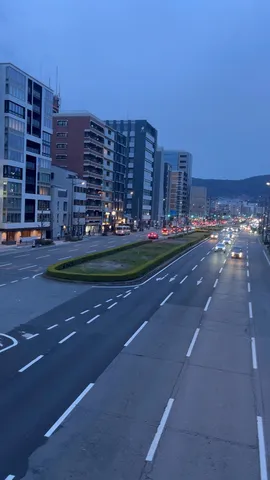 都会の夜景、静かなる車の流れ