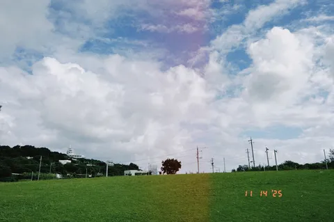 夏空と緑の丘