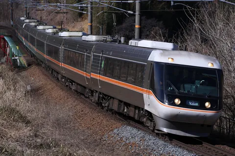 山間を滑る特急列車