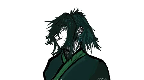 漆黒の断髪、妖しい微笑み