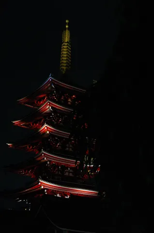 闇夜に浮かぶ、絢爛たる五重塔
