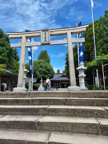 青空に映える古社への道