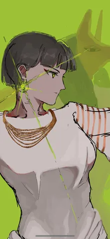 緑の視線と編み首飾り