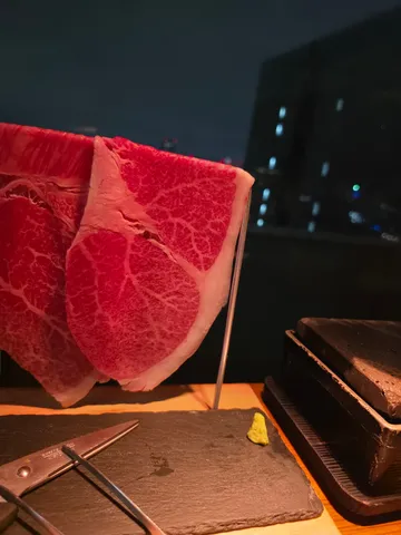 輝くサシ、夜景と共に