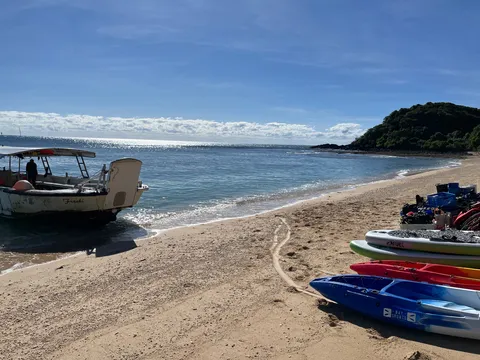 湾の波光と静かな日