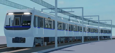 青空の下を走るスタイリッシュな車両