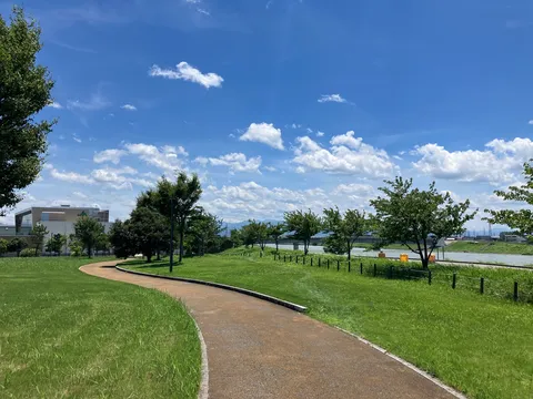 緑と青空、道標の散歩道