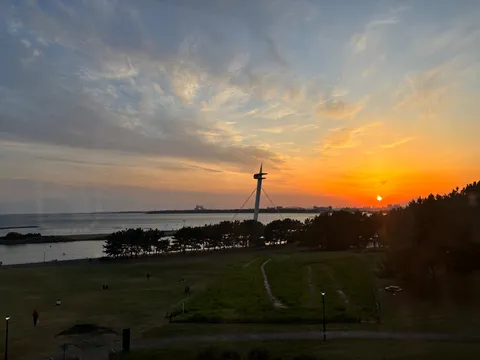 穏やかな水辺の夕景
