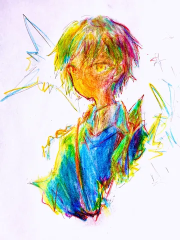 虹色の線が暴れる肖像