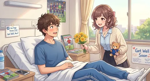お見舞いの花束と優しい笑顔