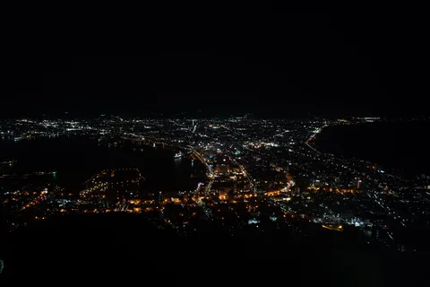 夜景にゆれる港の灯