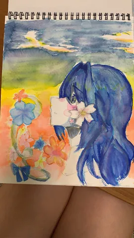水彩の幻想的な世界、花と少女