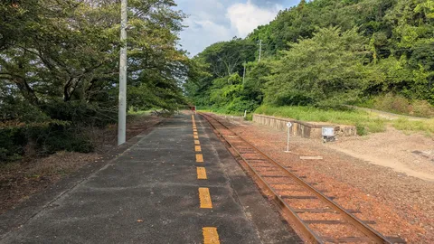 静寂の駅、緑に包まれる線路