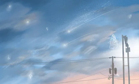 星降る夜空と見守る電柱