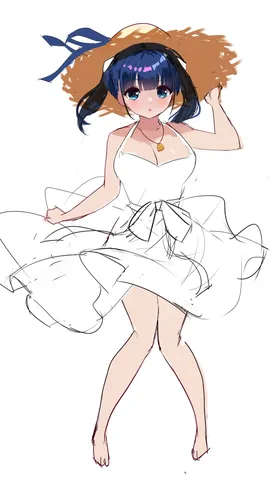 夏風に舞う白いワンピース