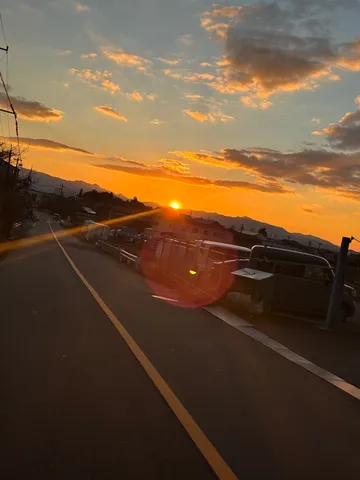 夕焼けロード、車窓からの景色