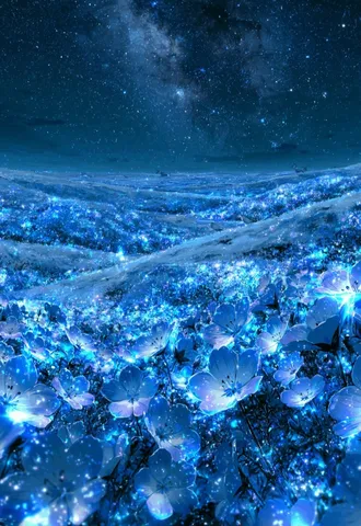 星空に咲く、青い光の花畑