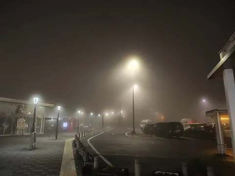 夜霧に浮かぶロードサイド
