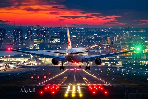 夕焼け空港、離陸寸前