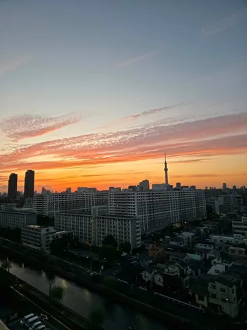 茜色に染まる都会の夕景