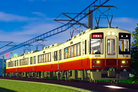 鉄道車両、青空に映える