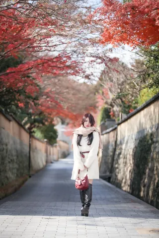 紅葉と白の冬路を歩く