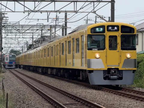 並走する黄色い電車