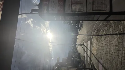 眩しい日差しのバス停