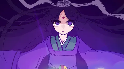 紫色の髪が舞う幻想的な瞳