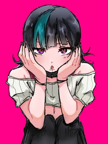 ピンク背景に映えるクールな視線