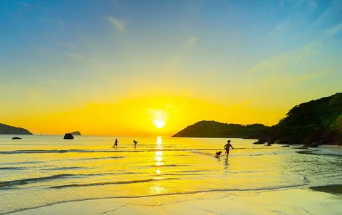 夕陽がほどく波打ち際