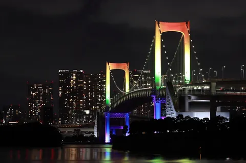 光をまとった夜の橋