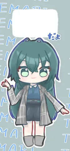緑髪のちびキャラ、ポーズも可愛い
