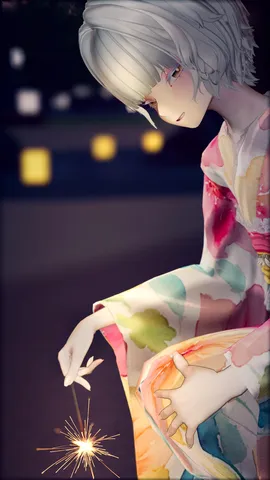線香花火と浴衣の少女