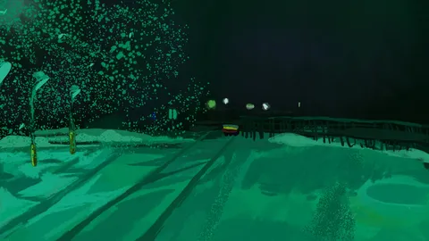 緑に染まる夜の軌道