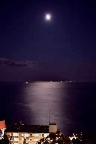 月明かりに照らされた幻想的な夜景